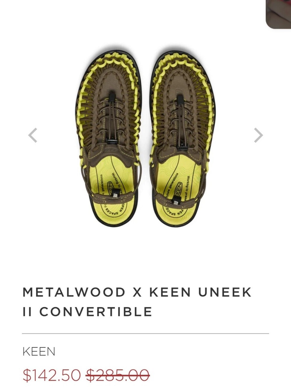 KEEN Paired With Streetware Brand Metallwood Brown and Lime Green Hybrid Sandals - Picture 6 of 10